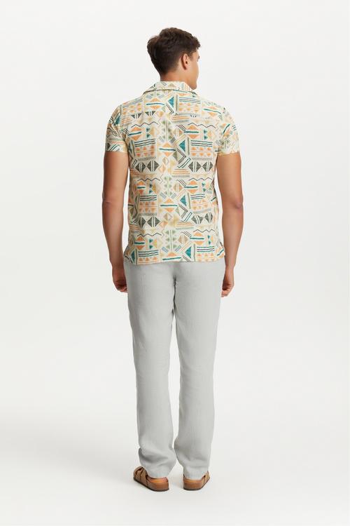  ETNİK DESENLİ KISA KOLLU REGULAR FIT GÖMLEK