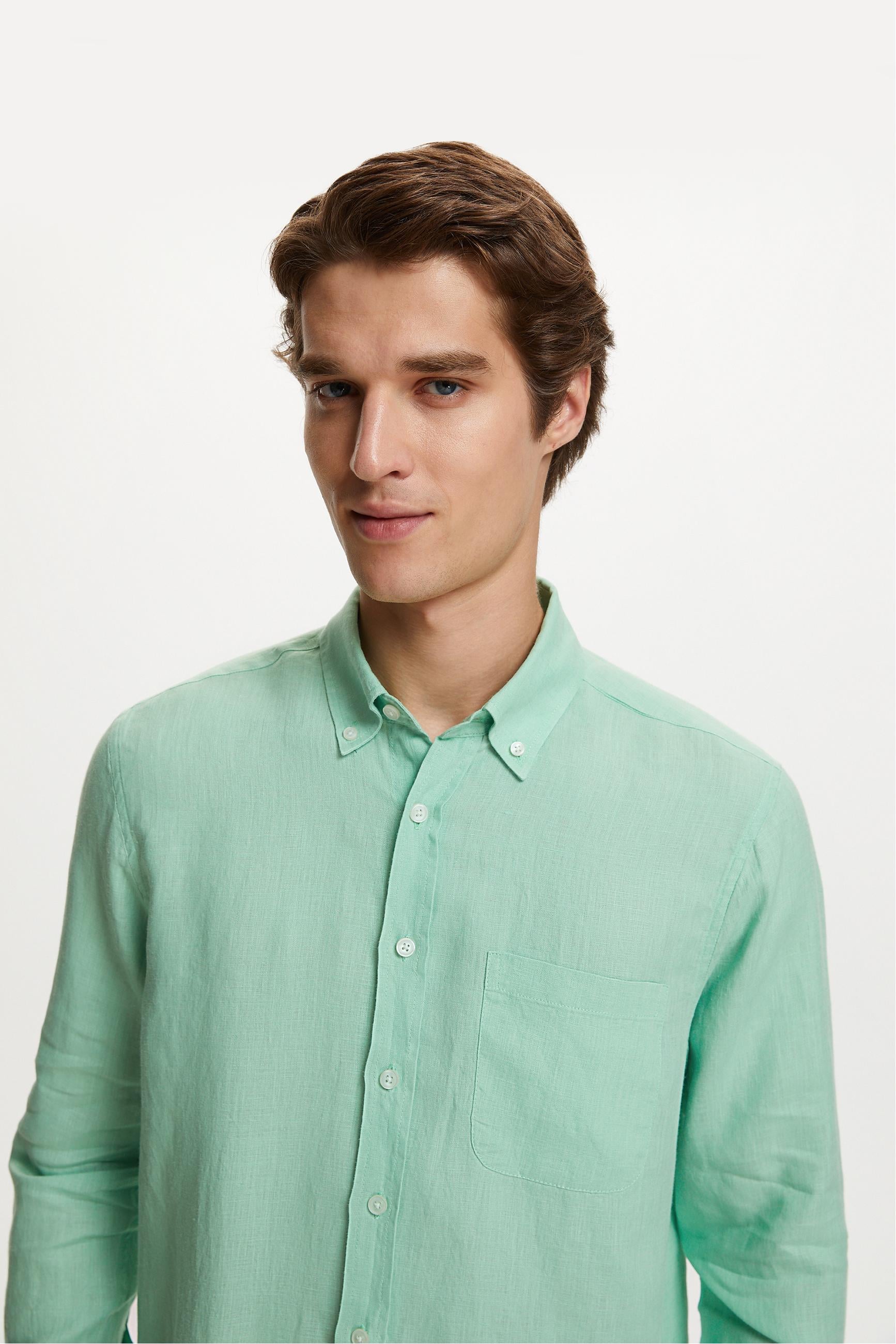 REGULAR FIT KETEN GÖMLEK