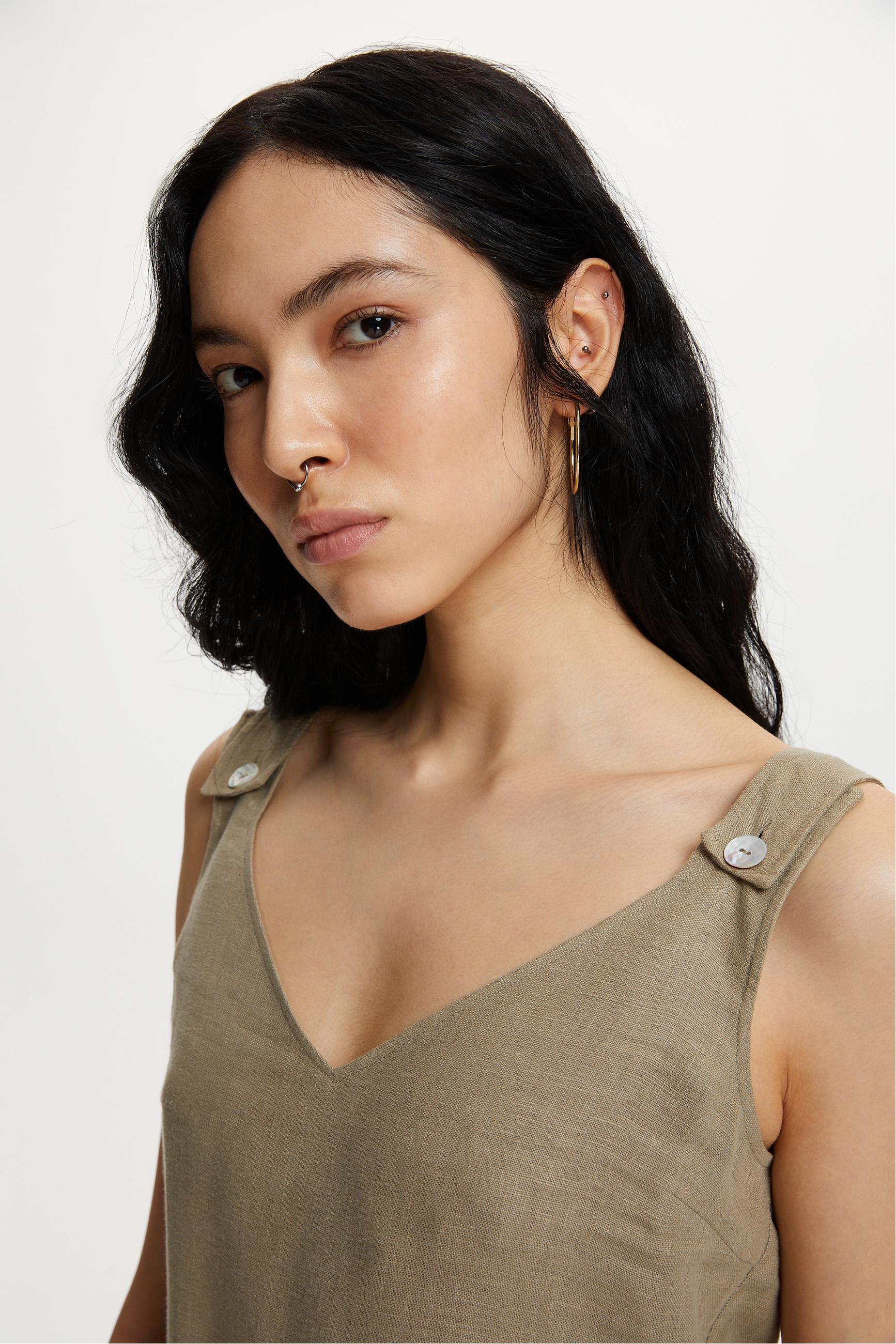 KUŞAKLI KOLSUZ MİNİ KETEN TULUM