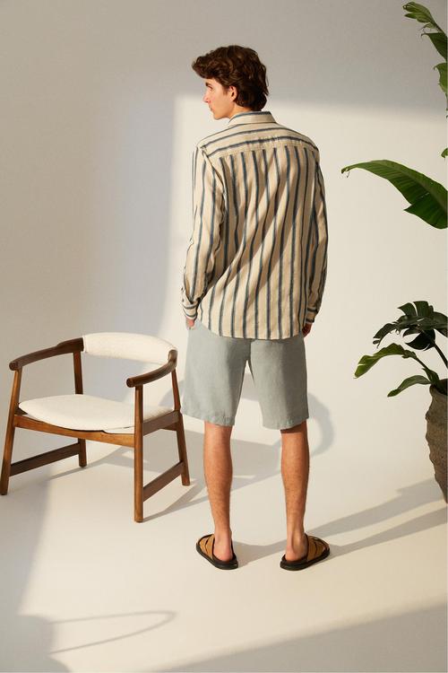  ÇİZGİLİ KETEN KARIŞIMLI REGULAR FIT GÖMLEK