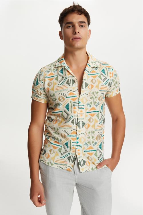  ETNİK DESENLİ KISA KOLLU REGULAR FIT GÖMLEK