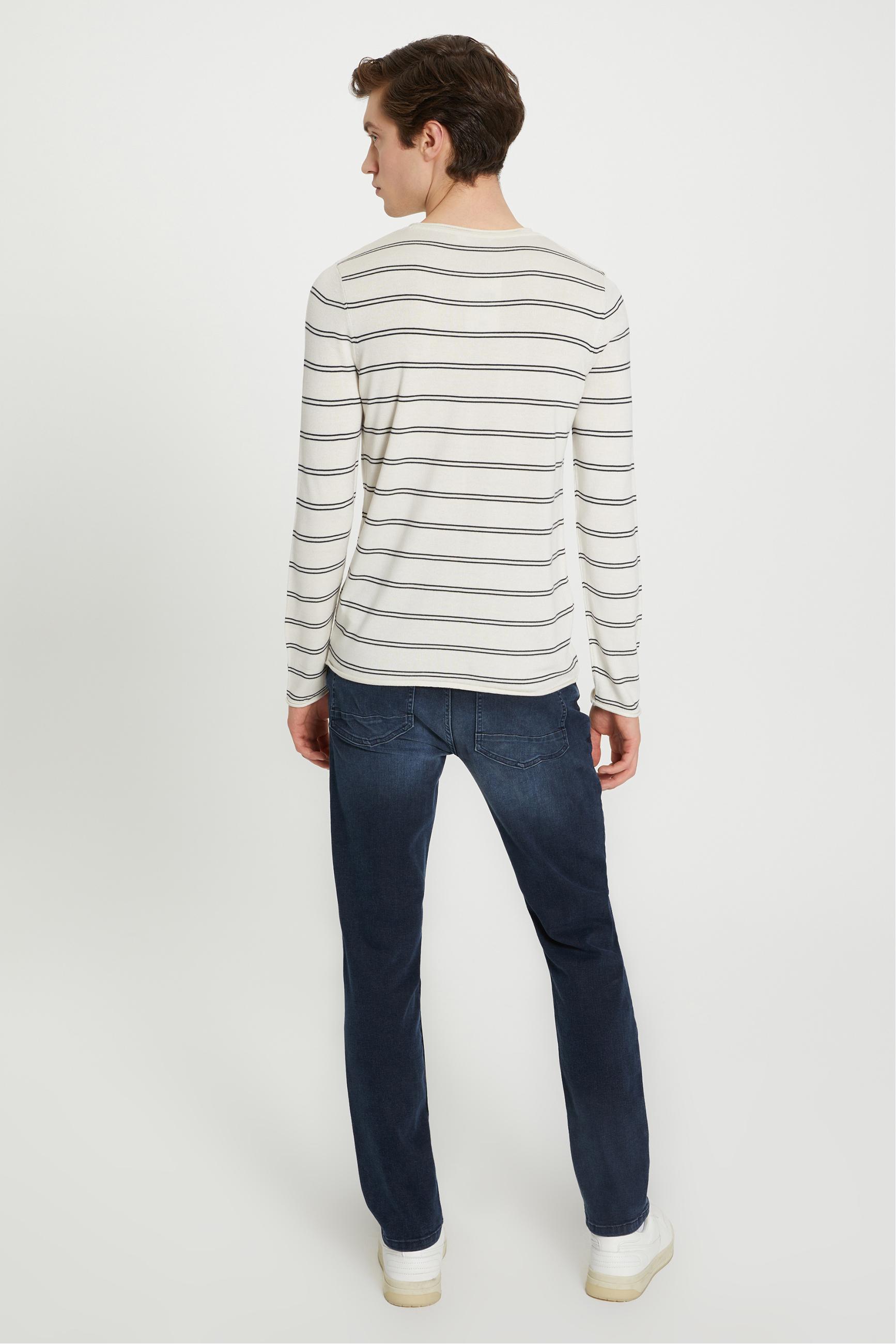 BİSİKLET YAKA ÇİZGİLİ TRİKO KAZAK