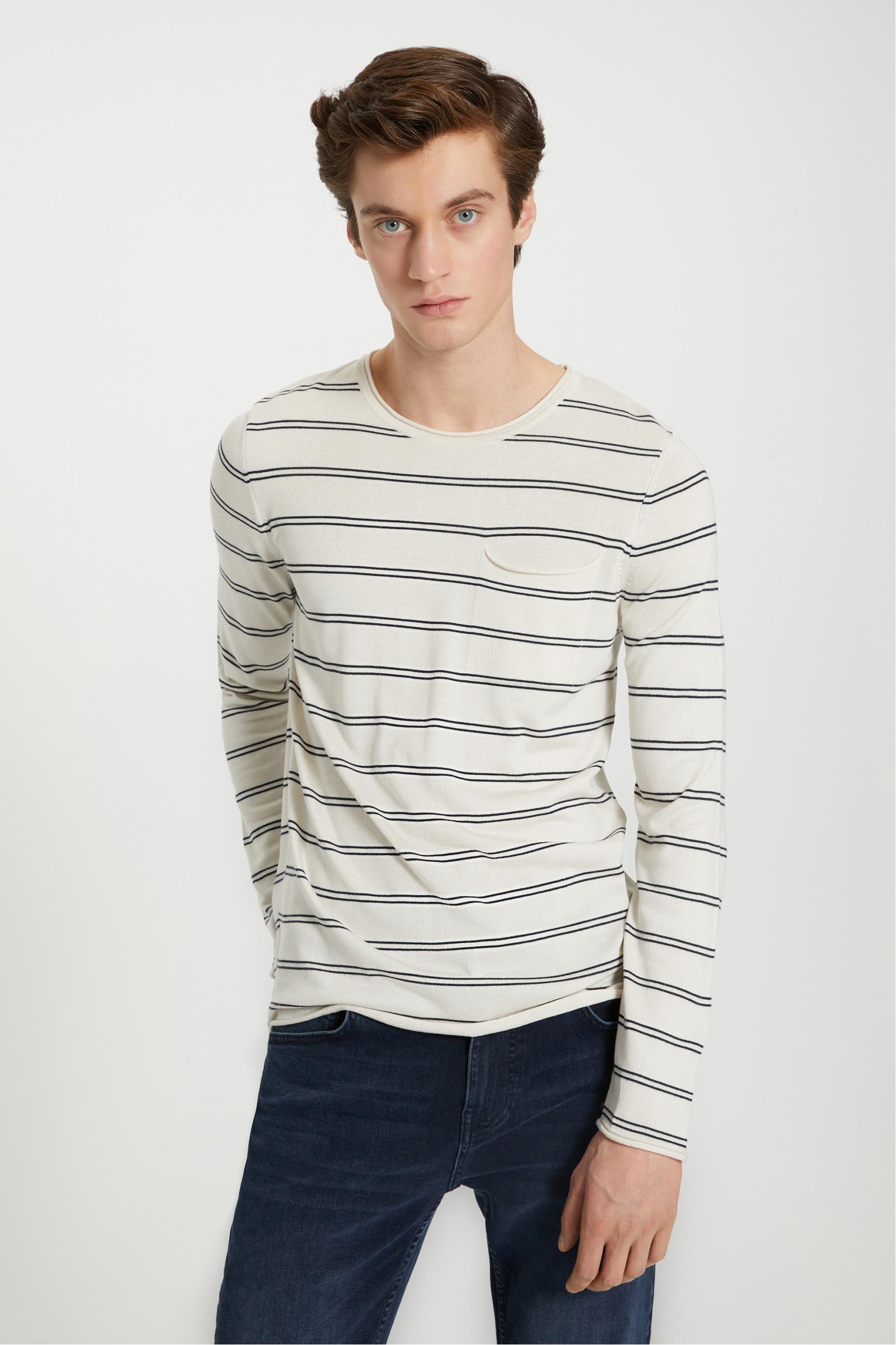 BİSİKLET YAKA ÇİZGİLİ TRİKO KAZAK