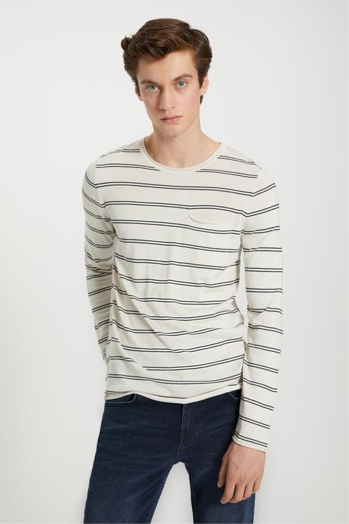  BİSİKLET YAKA ÇİZGİLİ TRİKO KAZAK