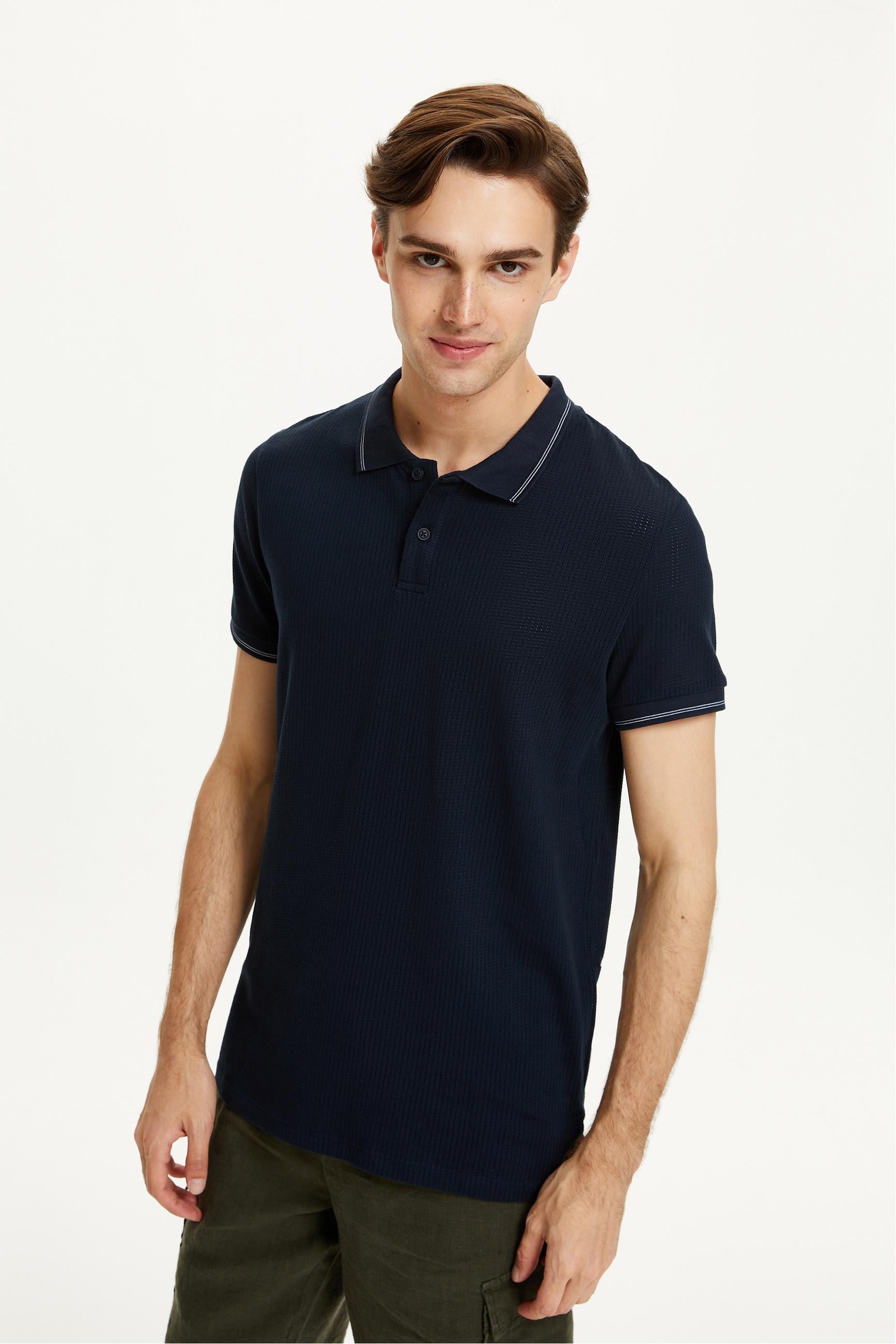 DOKULU POLO YAKA KISA KOLLU T-SHIRT