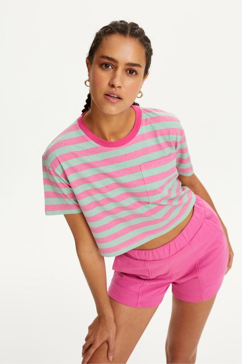  ÇİZGİLİ KISA KOLLU CROP T-SHIRT