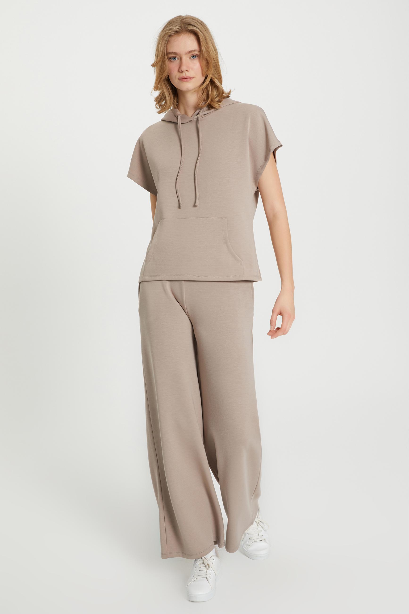 KAPÜŞONLU DÜŞÜK OMUZ SWEATSHIRT