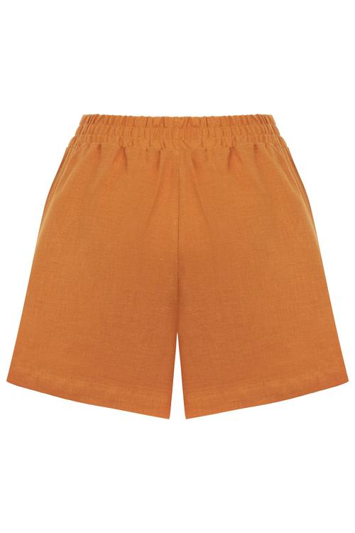  BAĞLAMA DETAYLI MİNİ KETEN ŞORT