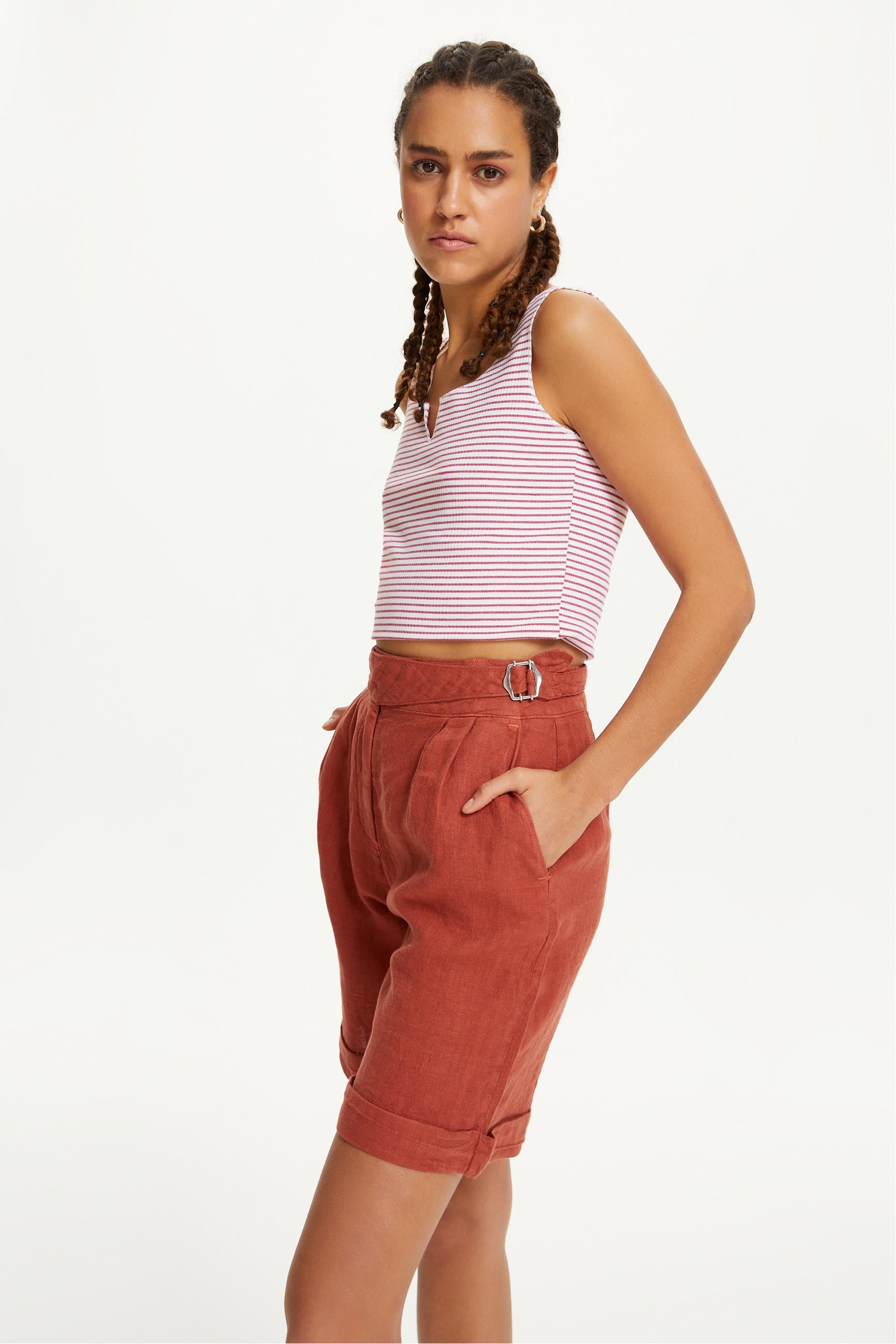 KEMERLİ KETEN ŞORT