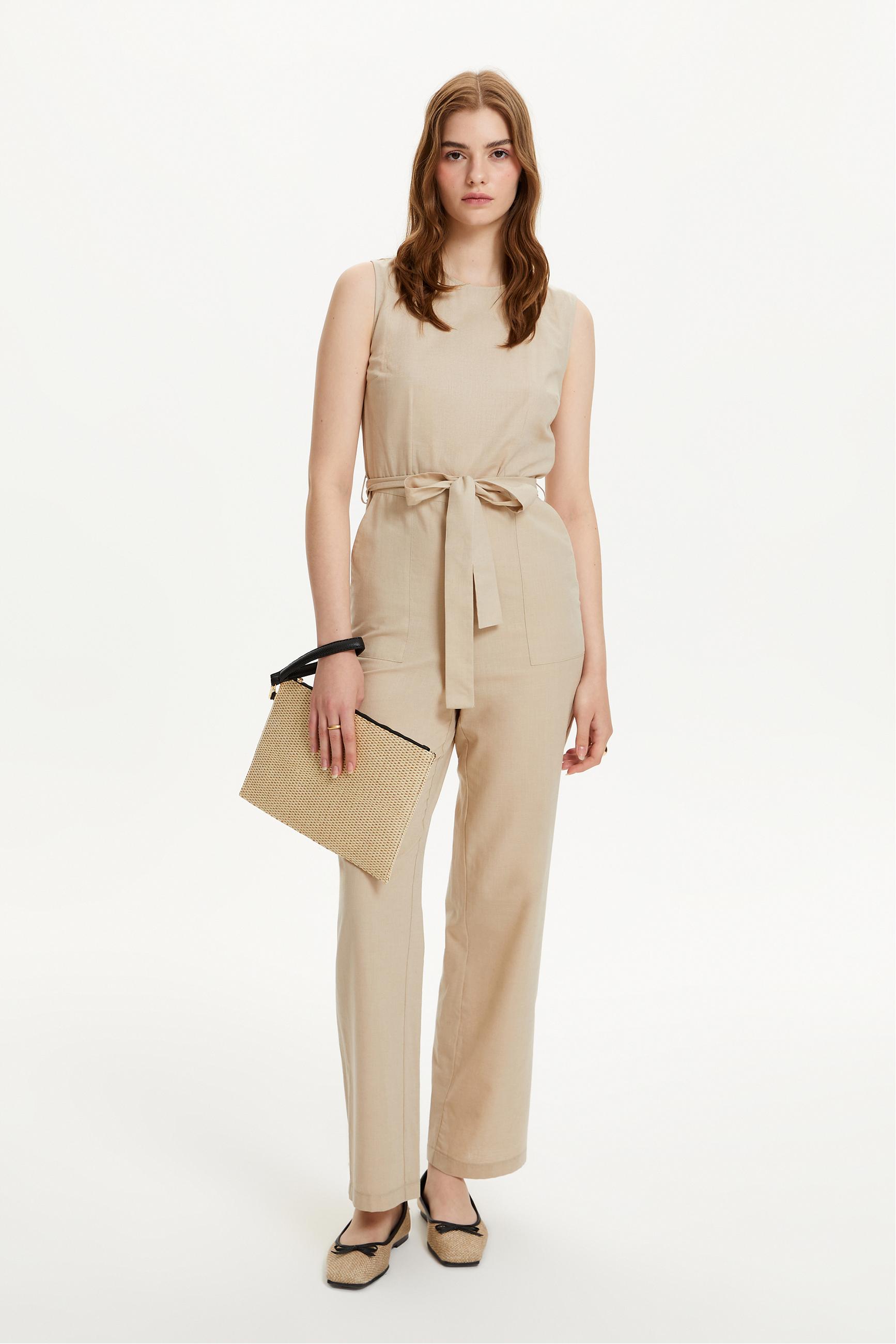 KETEN KARIŞIMLI KOLSUZ MAXI TULUM