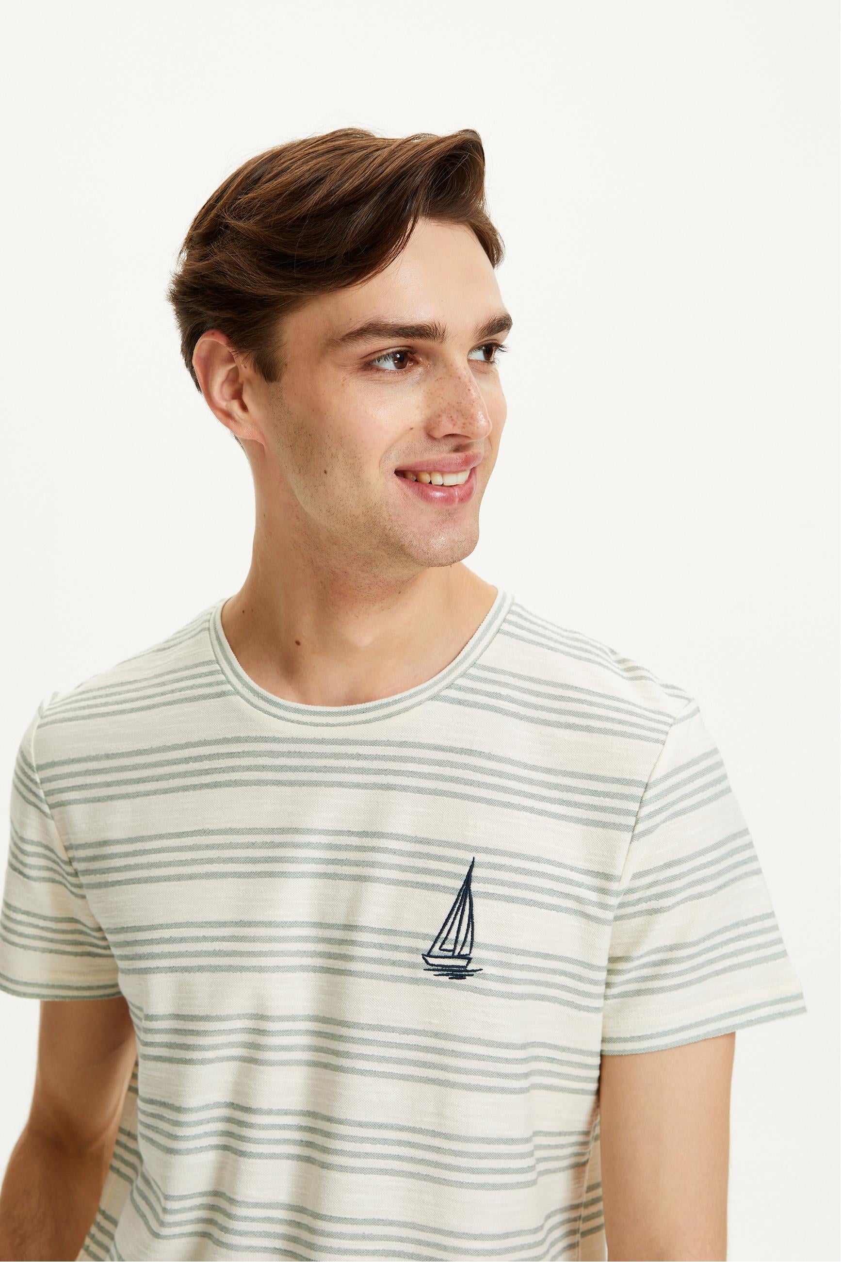 ÇİZGİLİ YELKEN DETAYLI KISA KOLLU T-SHIRT