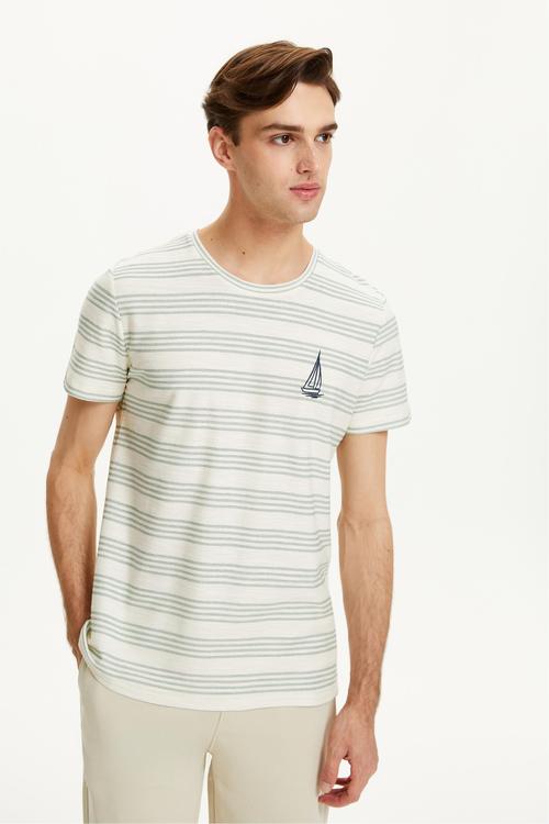  ÇİZGİLİ YELKEN DETAYLI KISA KOLLU T-SHIRT