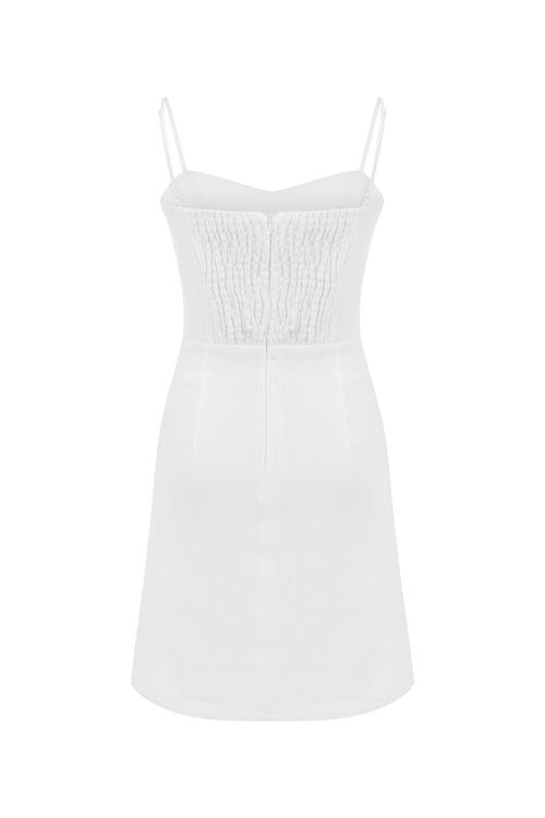  ASKILI MİNİ KETEN ELBİSE