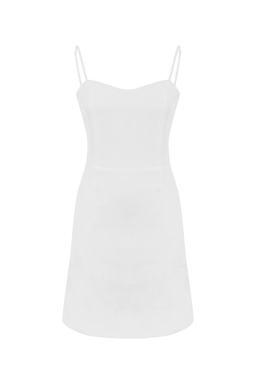  ASKILI MİNİ KETEN ELBİSE