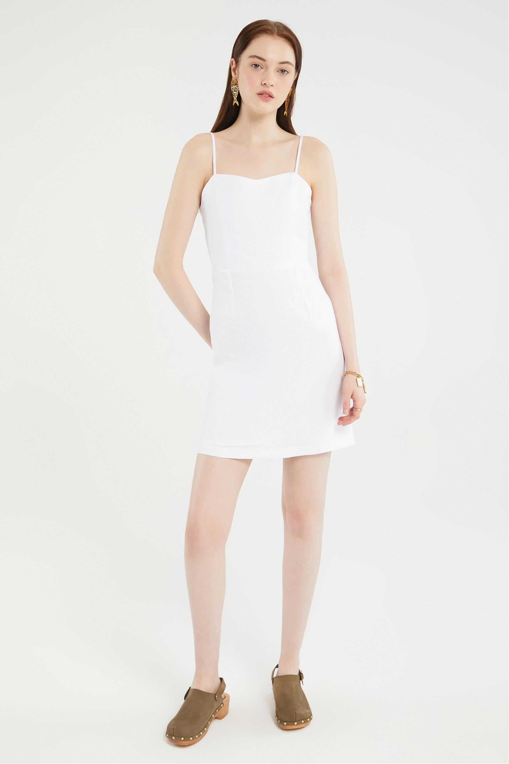 ASKILI MİNİ KETEN ELBİSE