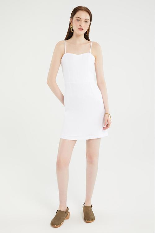  ASKILI MİNİ KETEN ELBİSE