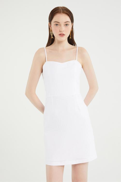  ASKILI MİNİ KETEN ELBİSE