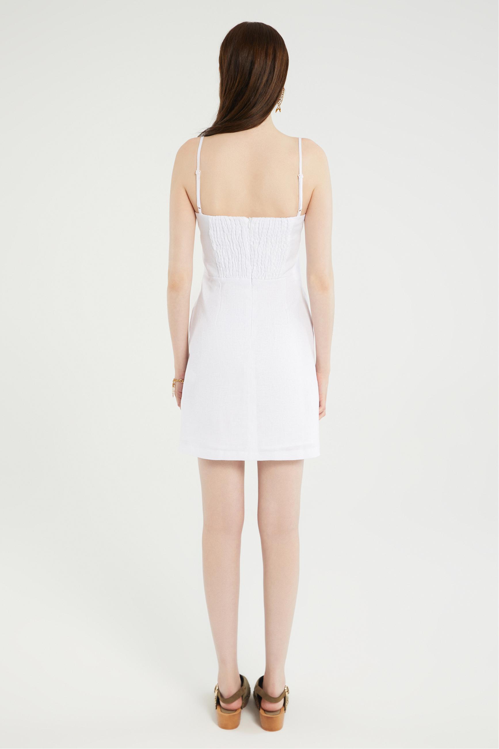 ASKILI MİNİ KETEN ELBİSE