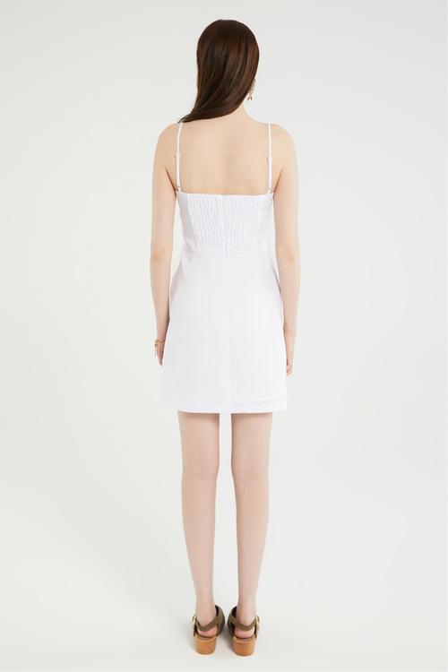  ASKILI MİNİ KETEN ELBİSE