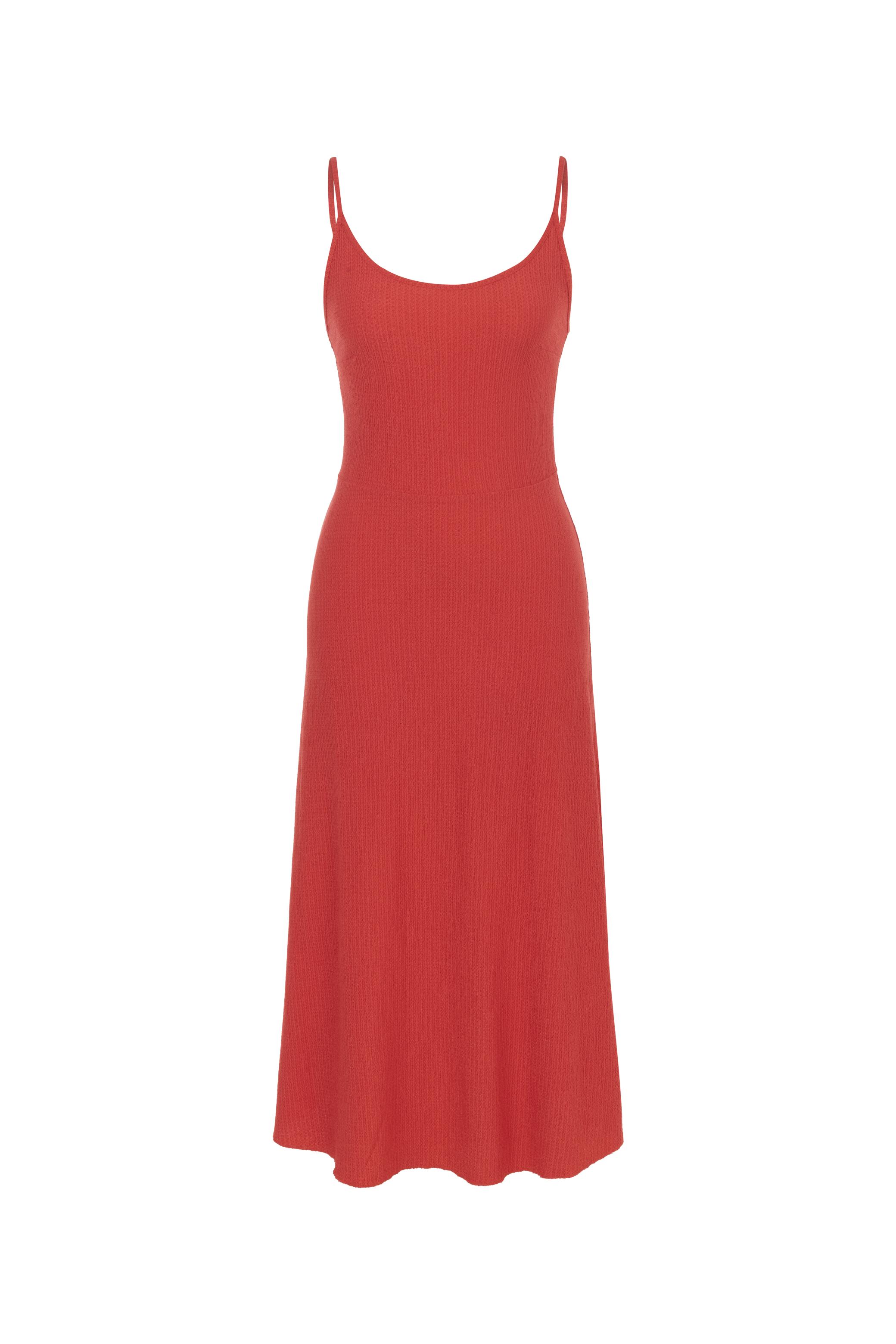 ASKILI DÜZ KESİM MİDİ ELBİSE