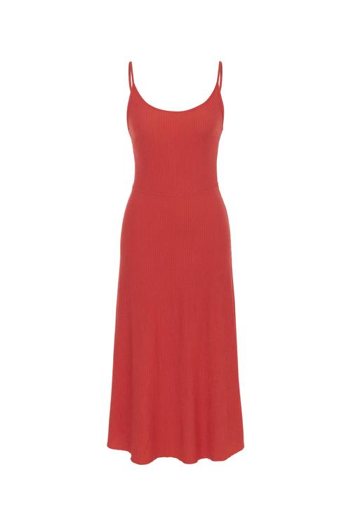  ASKILI DÜZ KESİM MİDİ ELBİSE