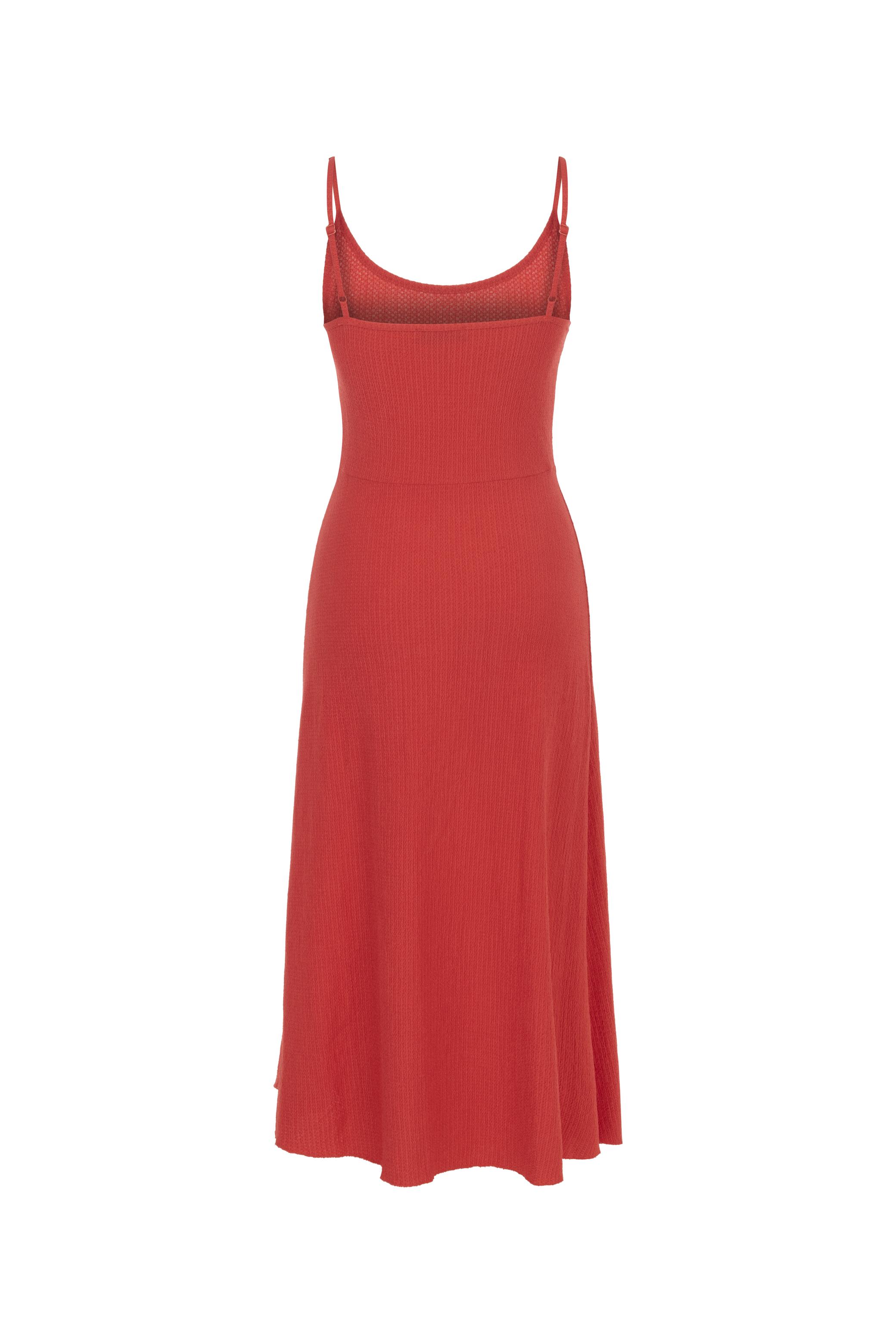 ASKILI DÜZ KESİM MİDİ ELBİSE