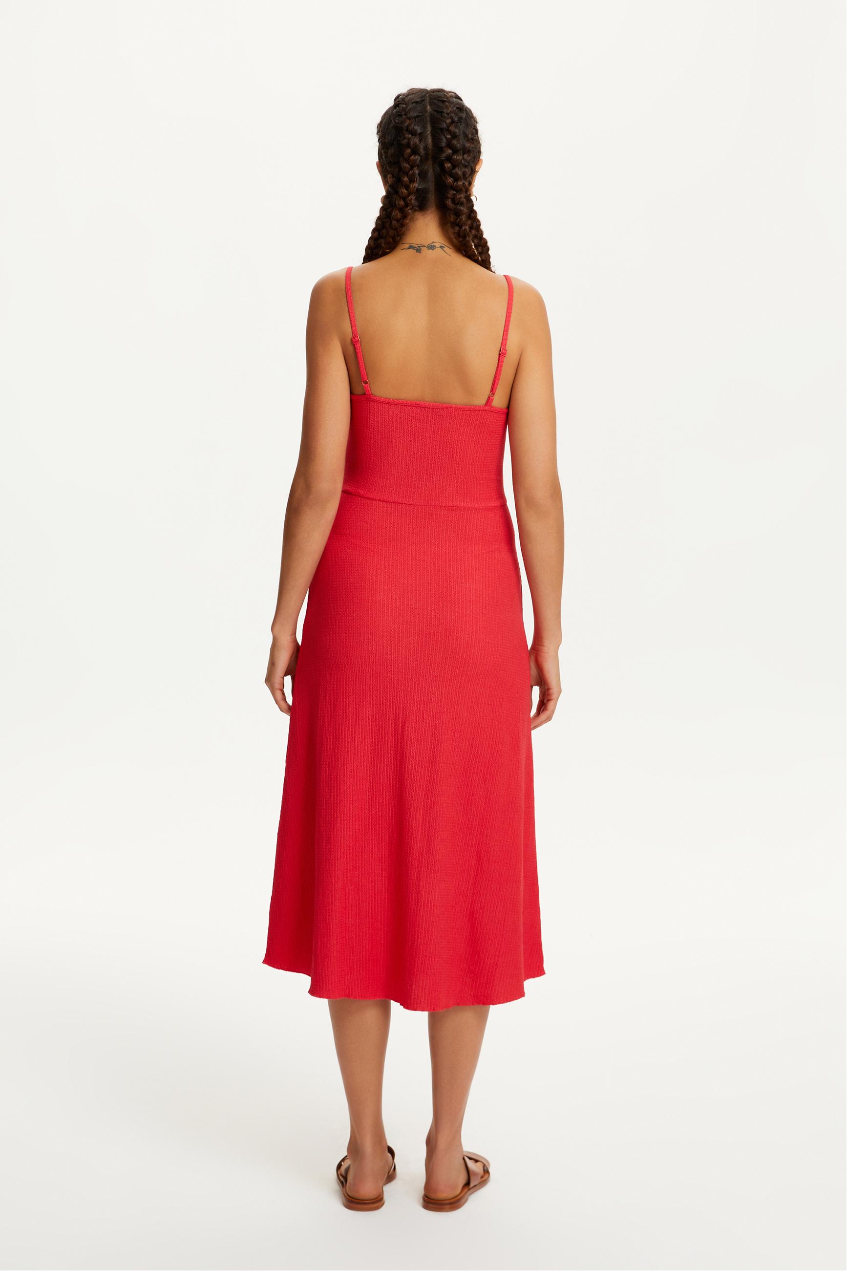 ASKILI DÜZ KESİM MİDİ ELBİSE