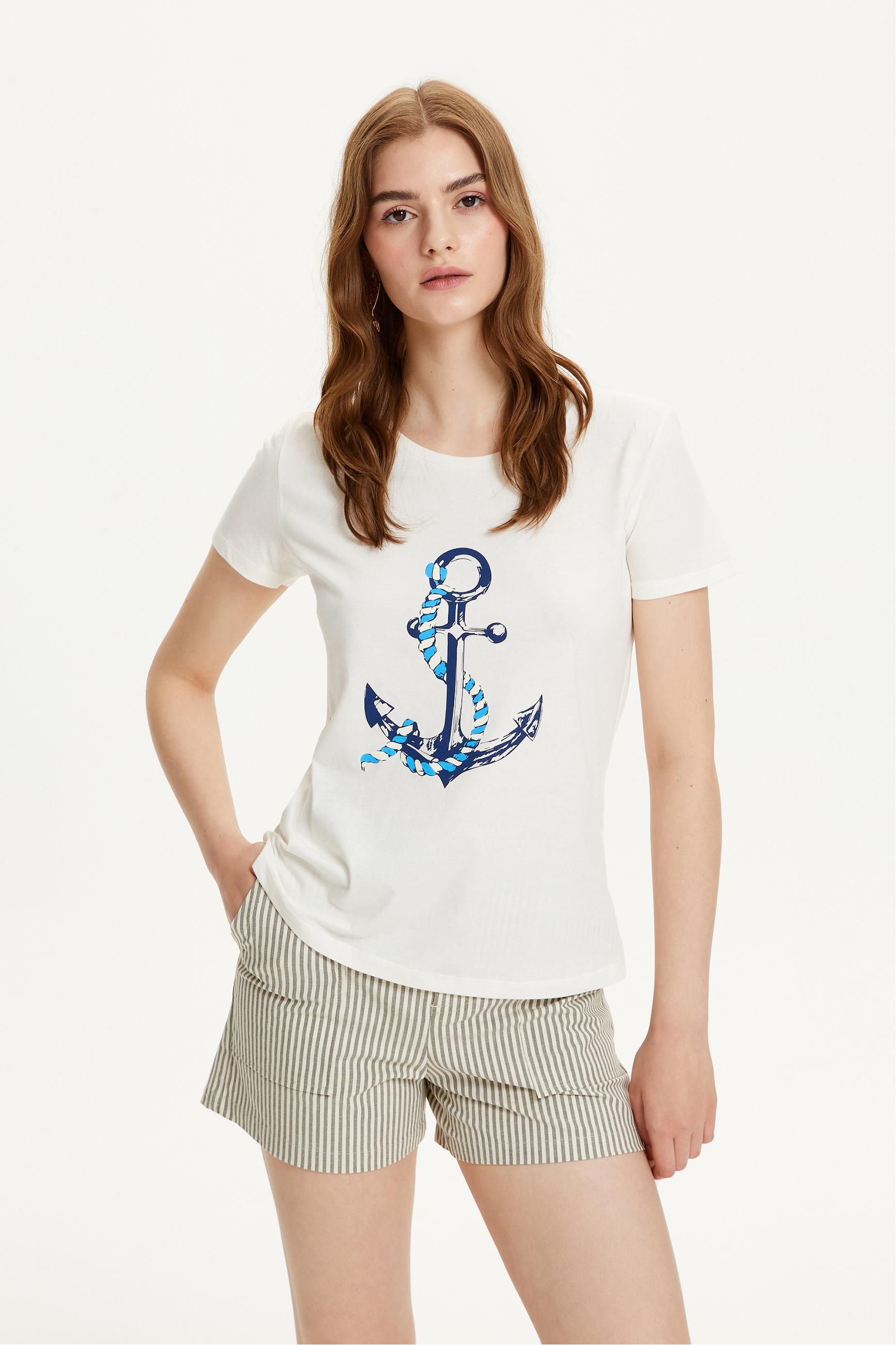 ÇAPA BASKILI BİSİKLET YAKA T-SHIRT