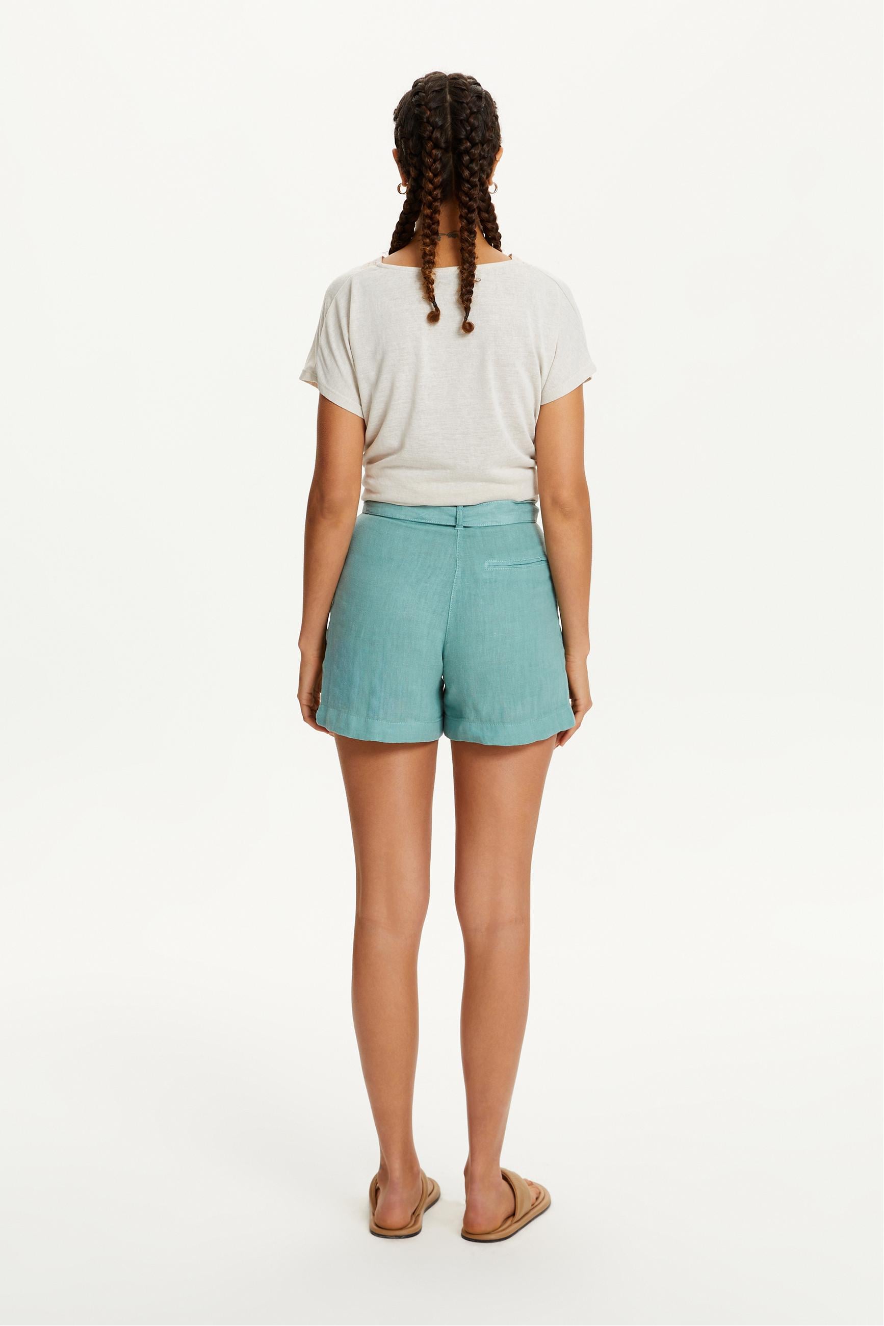 KUŞAKLI MİNİ KETEN ŞORT