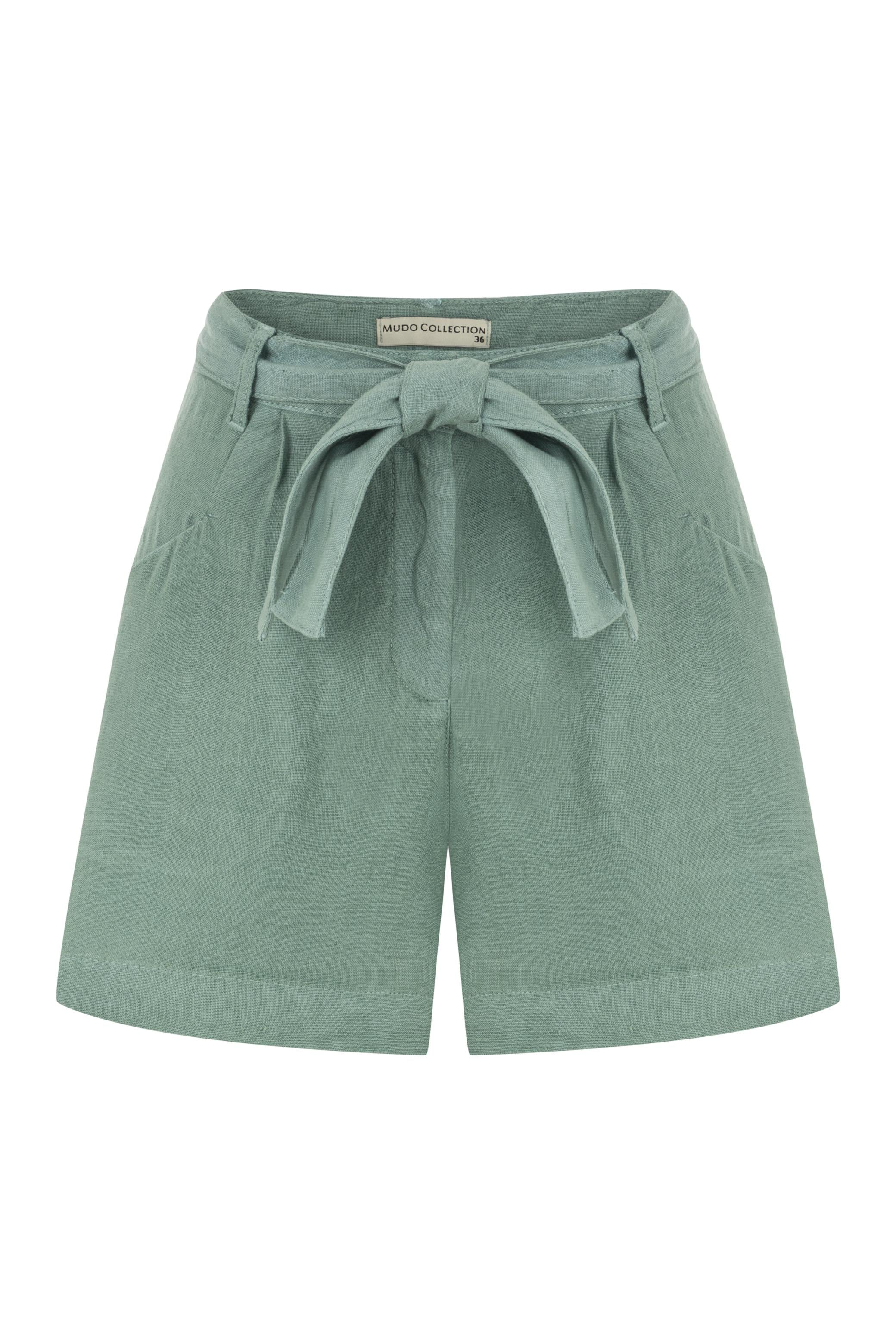 KUŞAKLI MİNİ KETEN ŞORT