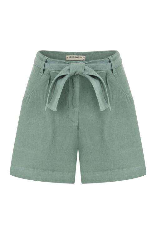  KUŞAKLI MİNİ KETEN ŞORT