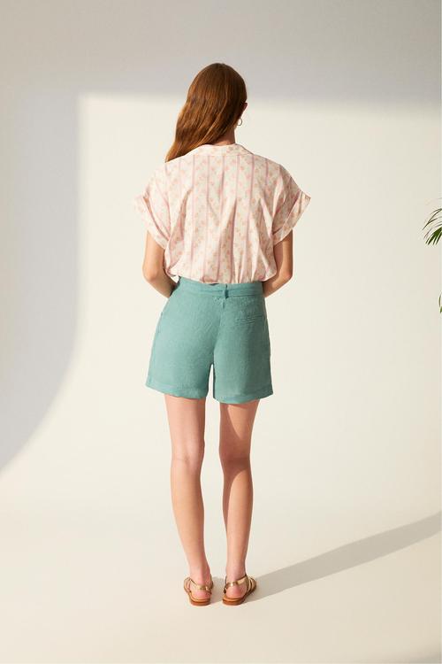  KUŞAKLI MİNİ KETEN ŞORT