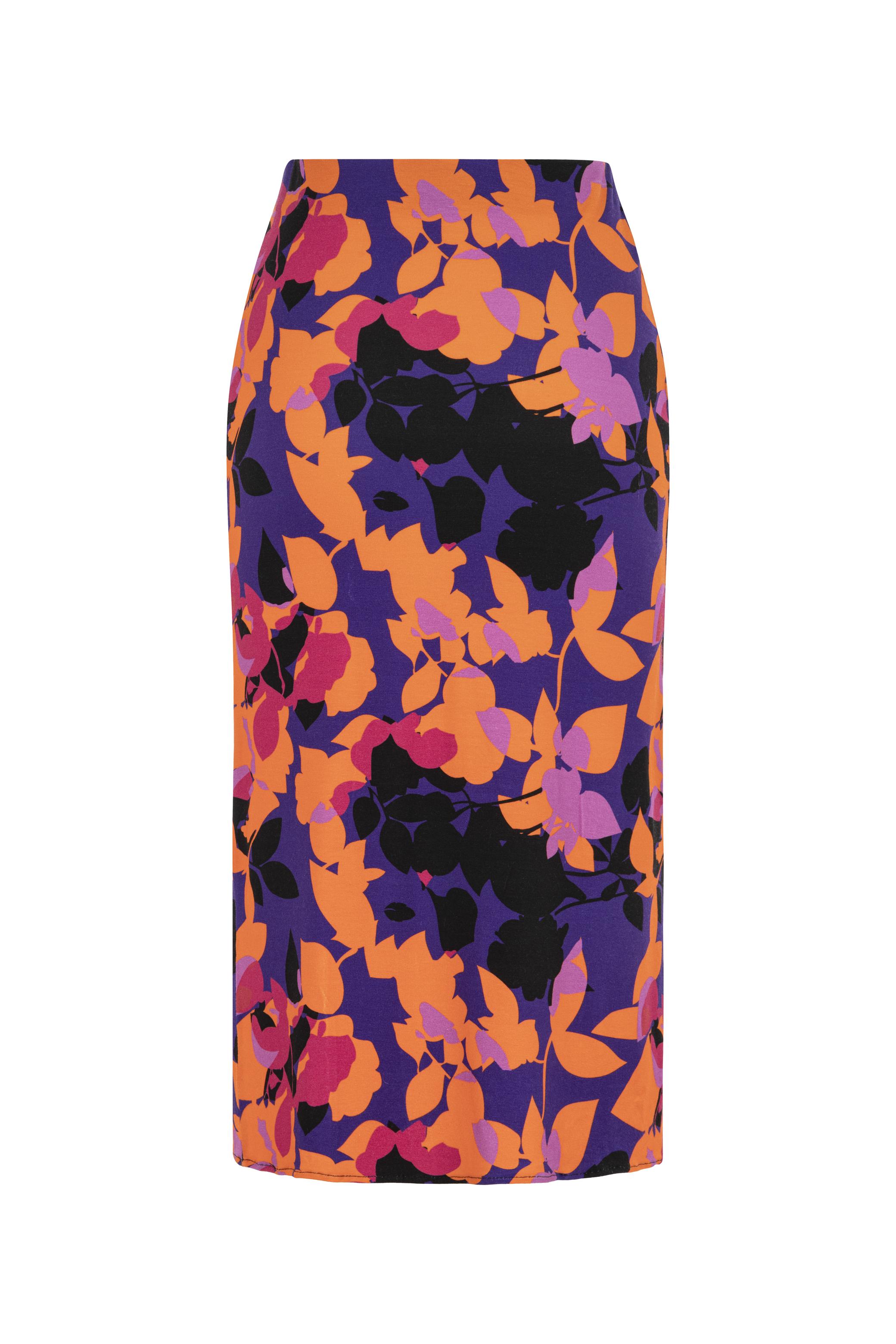 ÇİÇEK DESENLİ YIRTMAÇLI MİDİ ETEK