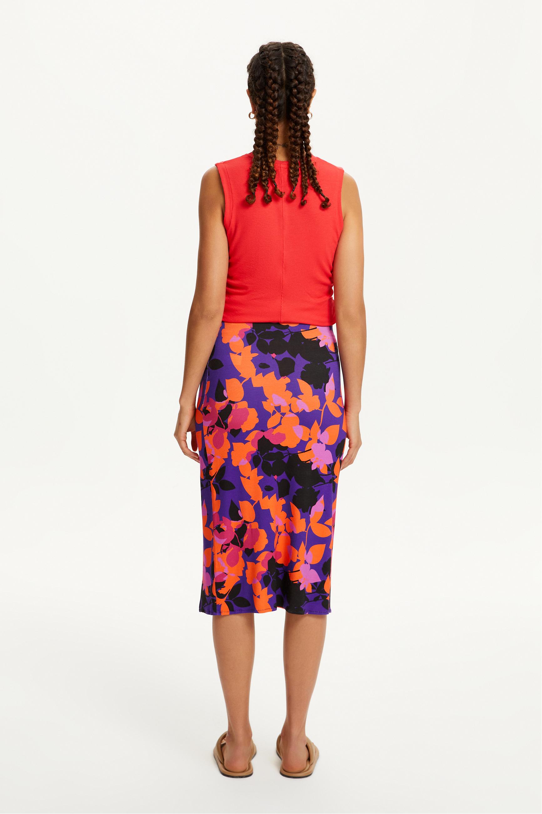 ÇİÇEK DESENLİ YIRTMAÇLI MİDİ ETEK