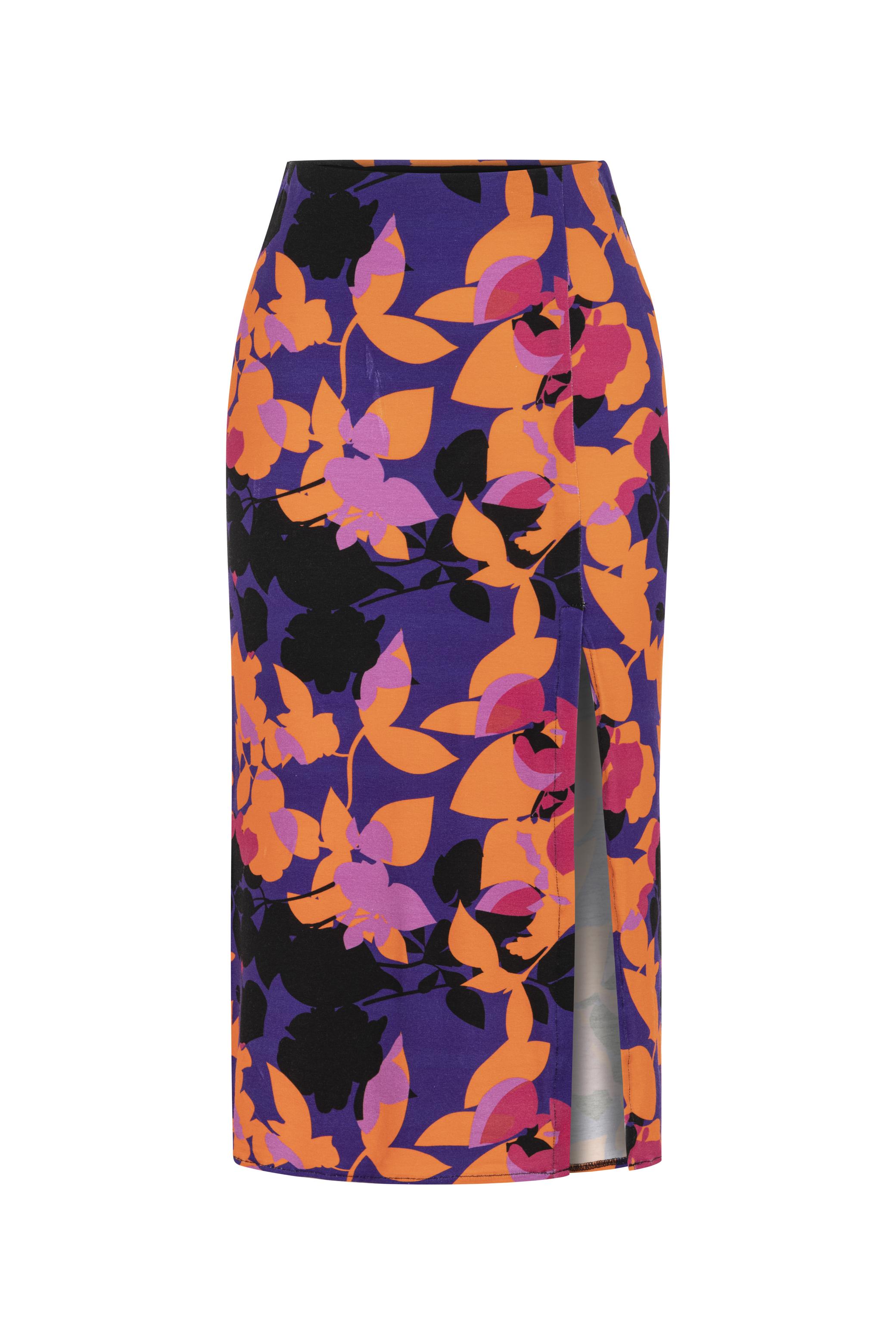 ÇİÇEK DESENLİ YIRTMAÇLI MİDİ ETEK