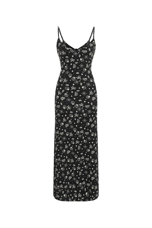  MARİN DESENLİ ASKILI UZUN ELBİSE