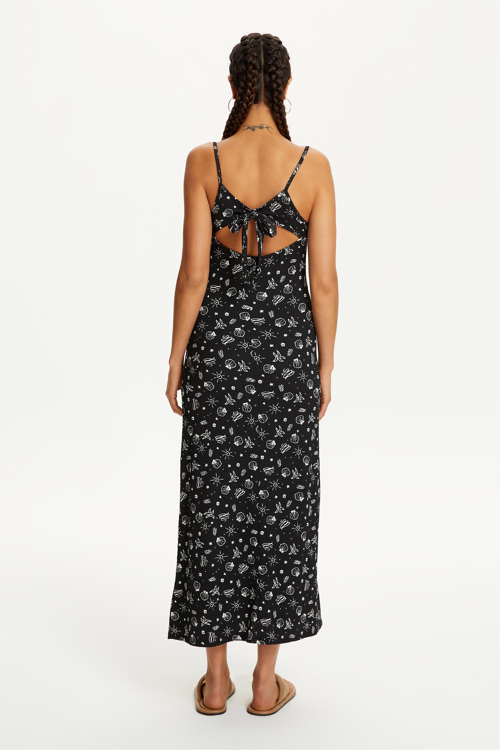 MARİN DESENLİ ASKILI UZUN ELBİSE