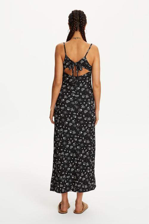  MARİN DESENLİ ASKILI UZUN ELBİSE