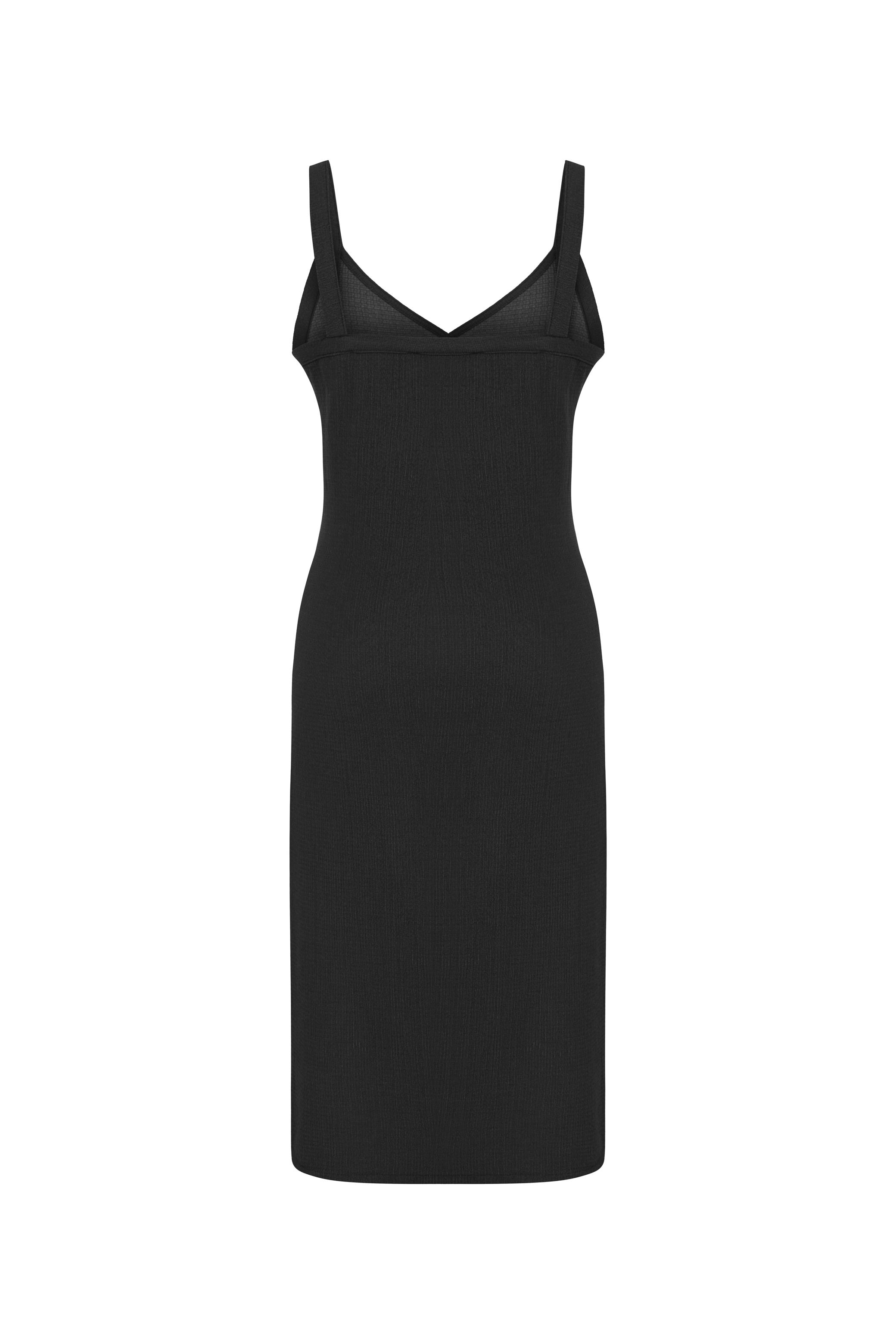 DOKULU KRUVAZE KESİM MİDİ ELBİSE