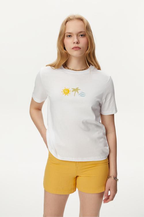  BASKILI BİSİKLET YAKA KISA KOLLU T-SHIRT