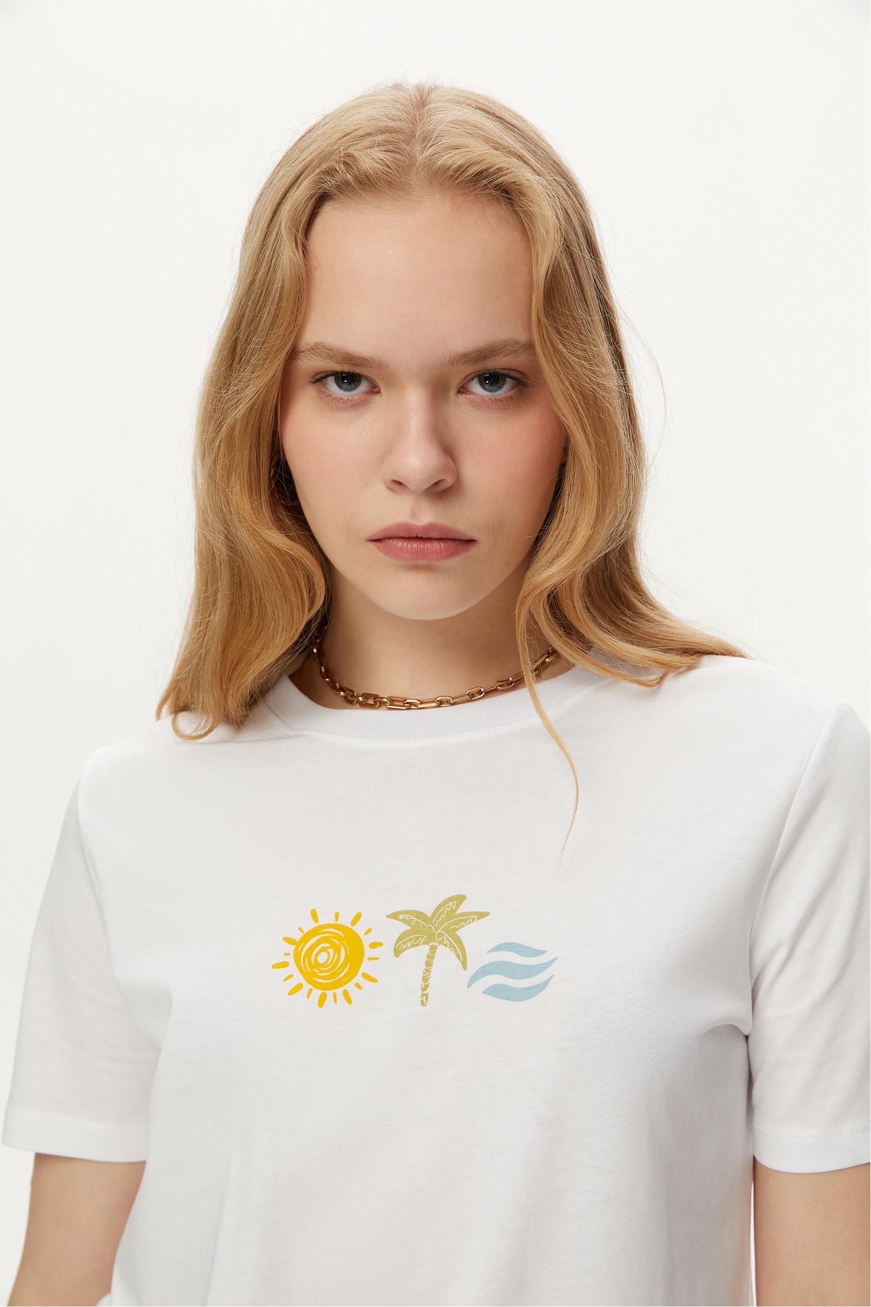 BASKILI BİSİKLET YAKA KISA KOLLU T-SHIRT