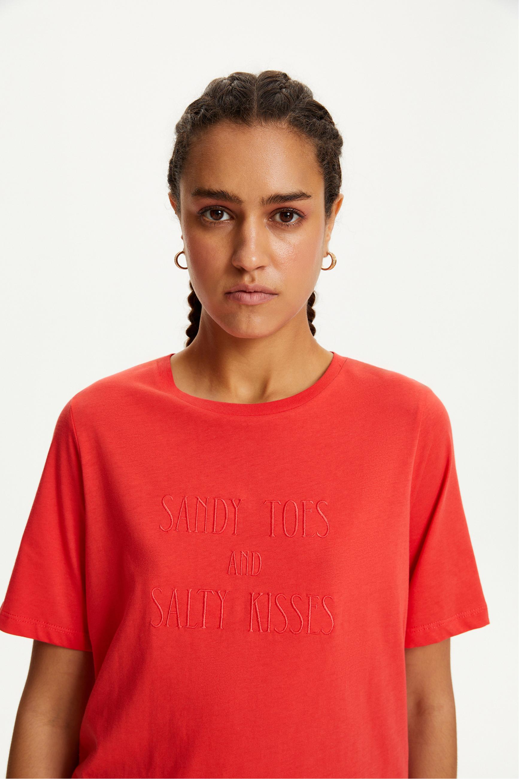 SLOGAN BASKILI BİSİKLET YAKA T-SHIRT