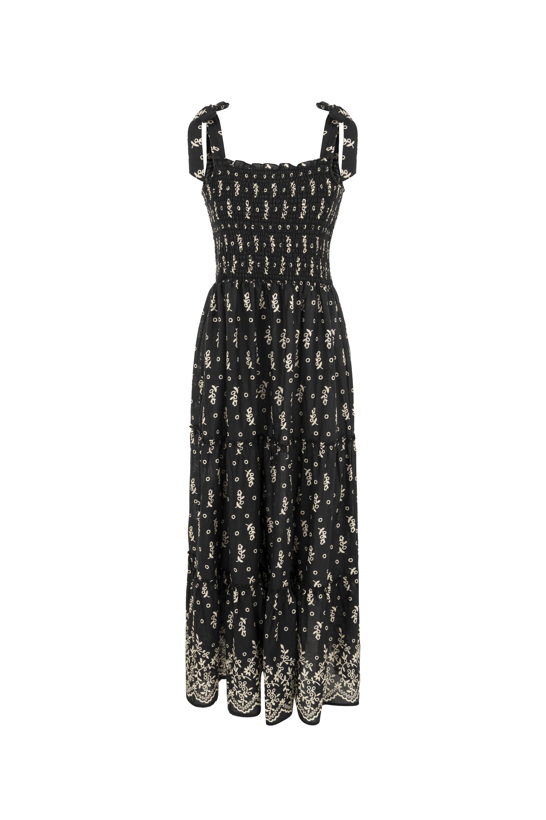 GİPELİ ETNİK DESENLİ UZUN ELBİSE