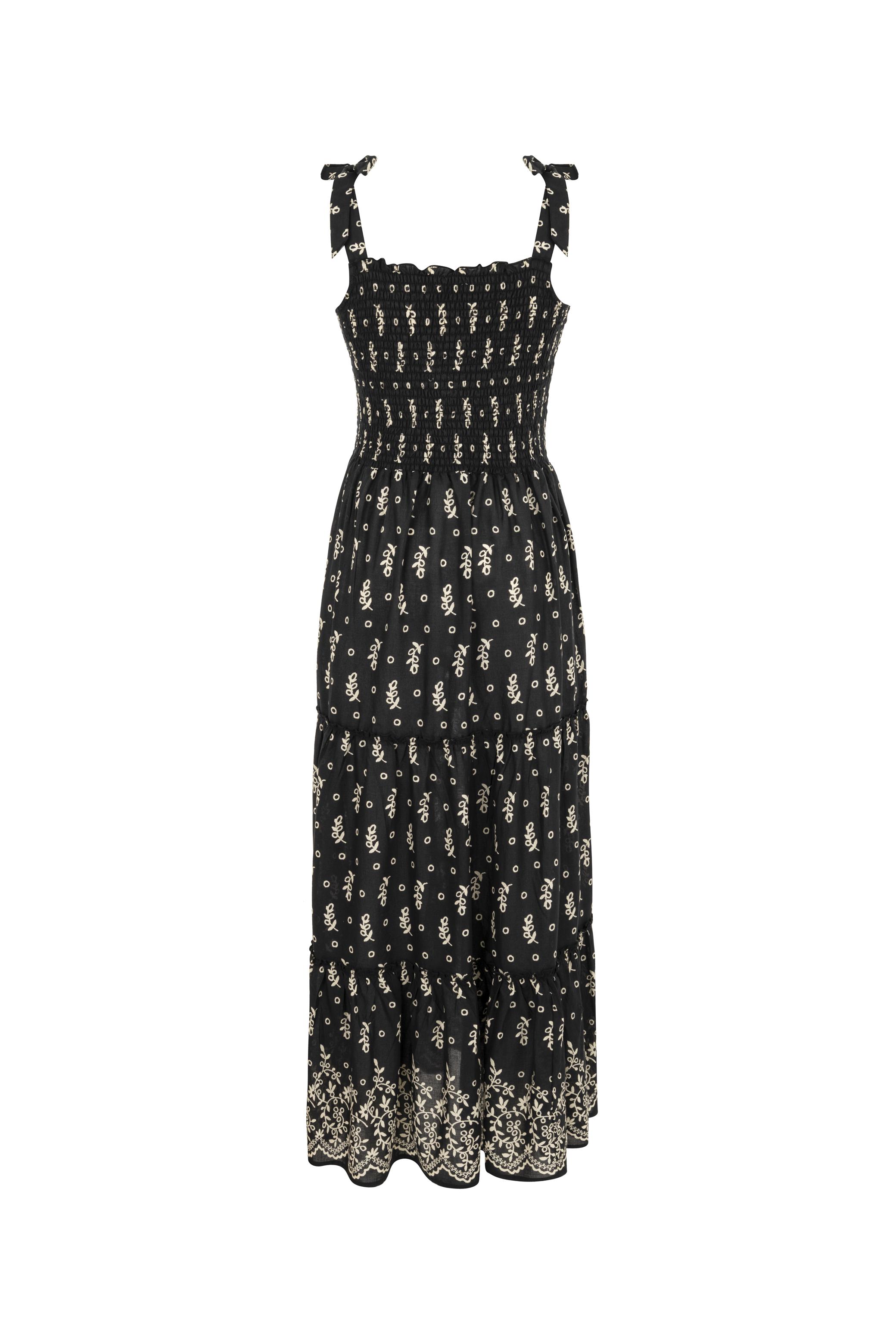 GİPELİ ETNİK DESENLİ UZUN ELBİSE