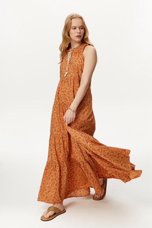  ETNİK DESENLİ A FORM UZUN ELBİSE