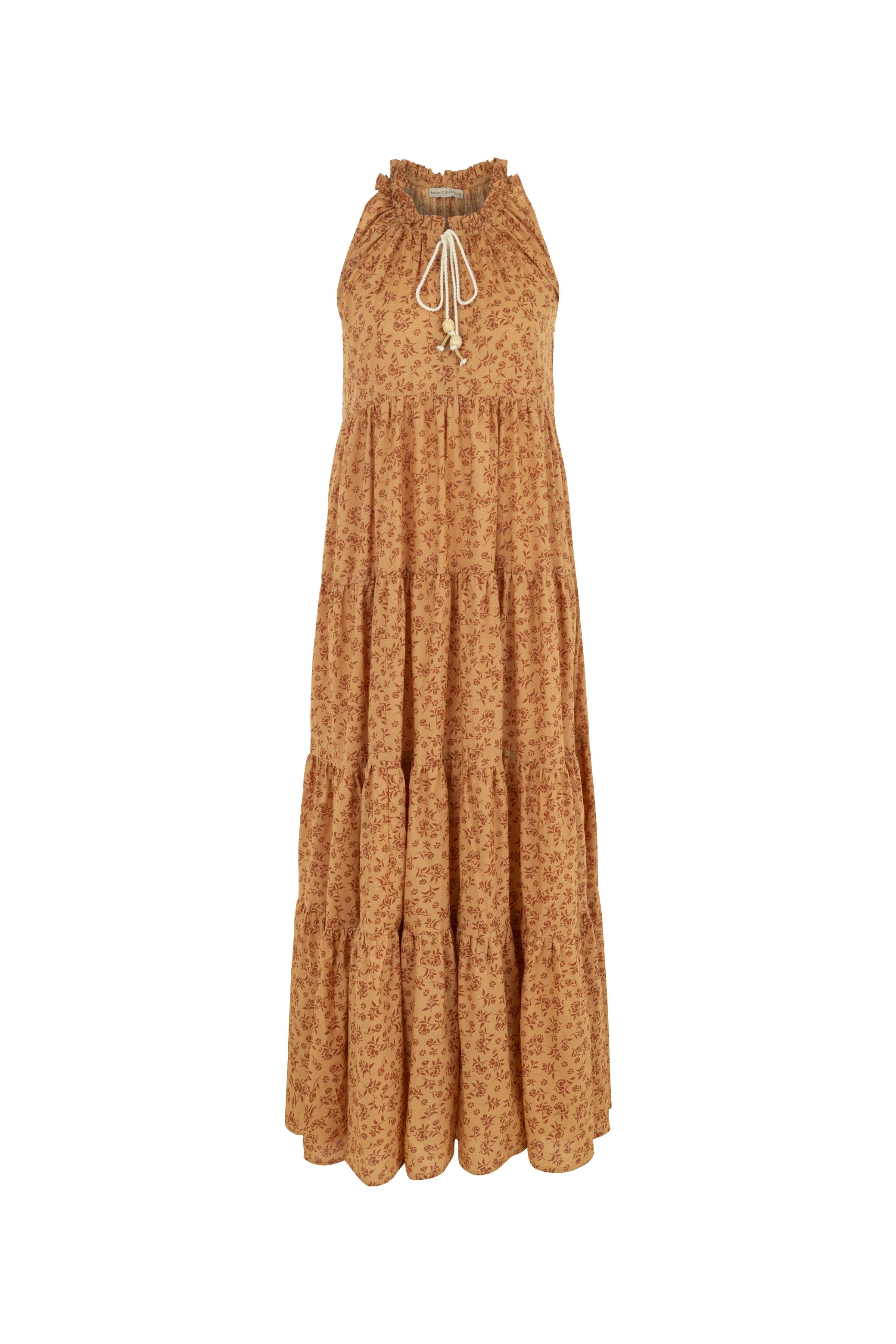 ETNİK DESENLİ A FORM UZUN ELBİSE