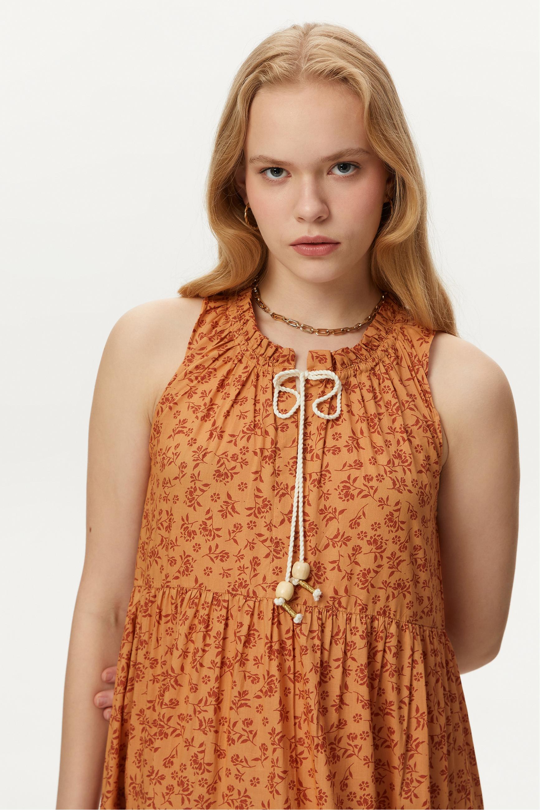 ETNİK DESENLİ A FORM UZUN ELBİSE