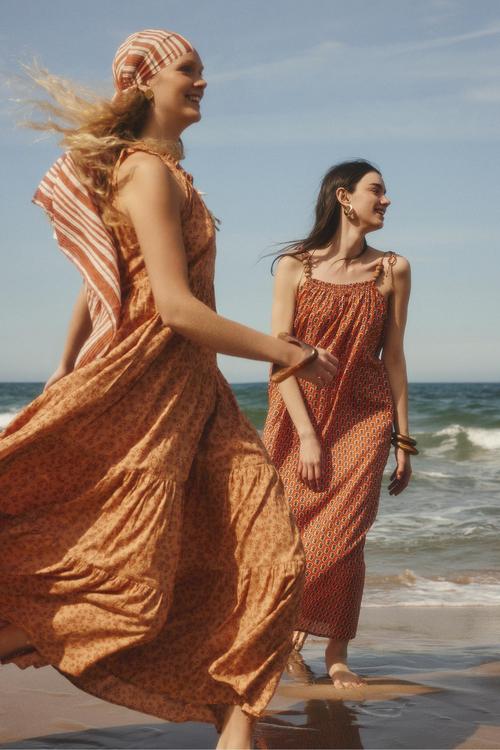  ETNİK DESENLİ A FORM UZUN ELBİSE