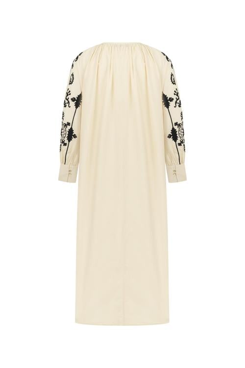  ETNİK NAKIŞLI UZUN PLAJ ELBİSESİ