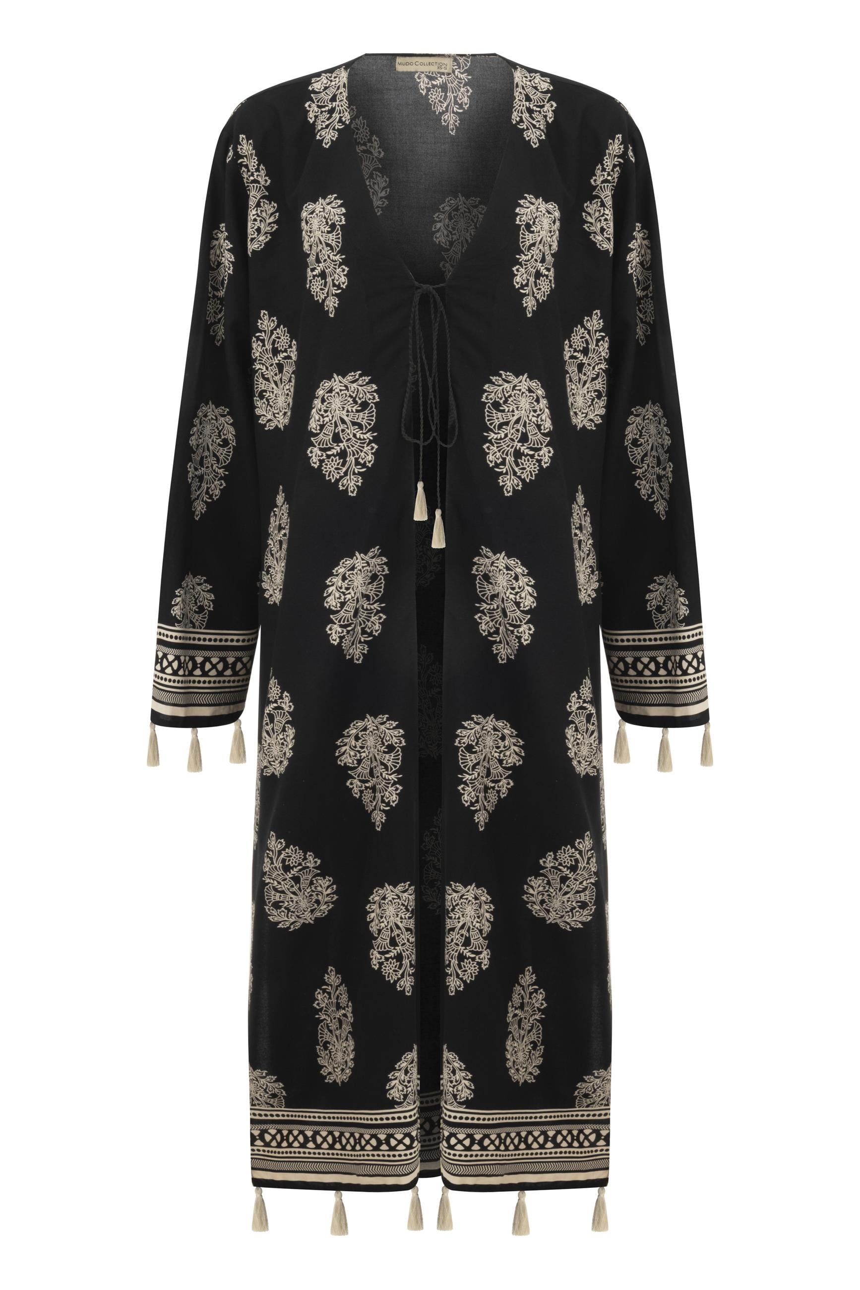 ETNİK DESENLİ UZUN KOLLU PLAJ KİMONO